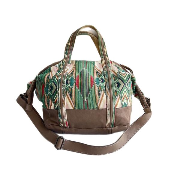 ISABELLA FIORE Large Ikat Print Shoulder Bag and Crossbody Strap Taupe Green - Picture 1 of 16